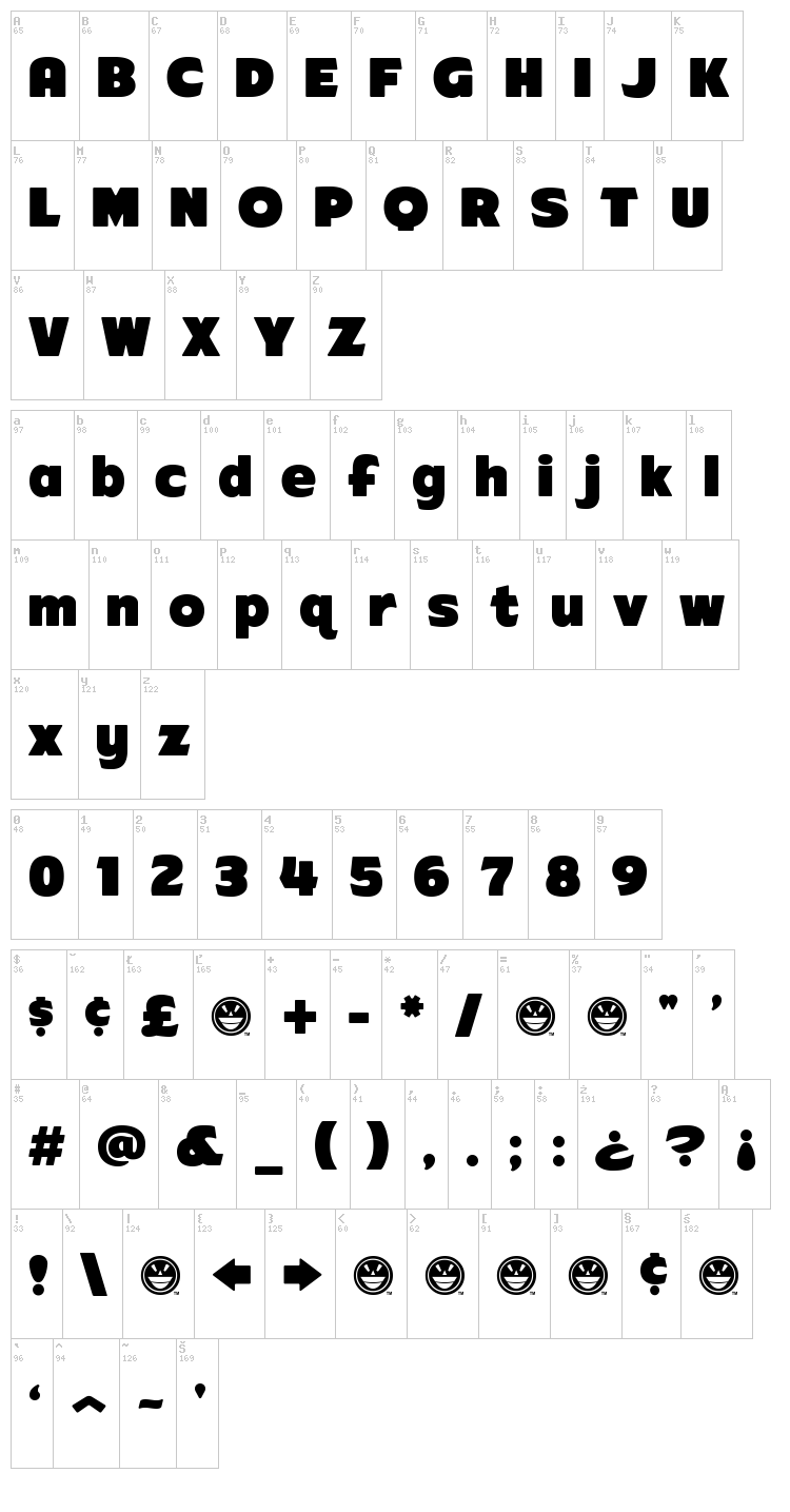 ARB-218 Big&Blunt font map